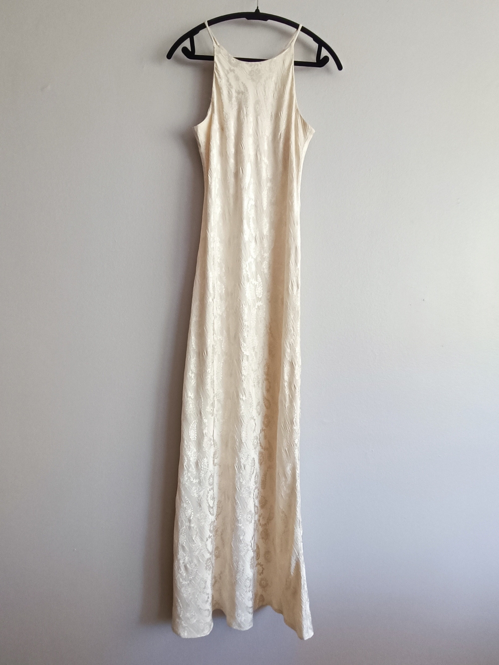 Vintage ALGO Ivory Paisley Jacquard Bias Cut Maxi Dress Size 12 Bridal Shower